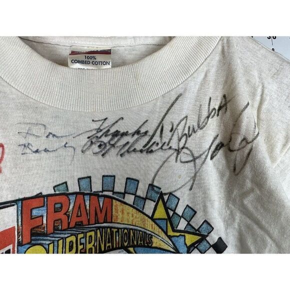 1990 NHRA Drag Racing‎ T SHIRT FRAM National w/Autos Distressed Brawny Tag Small - Picture 4 of 13